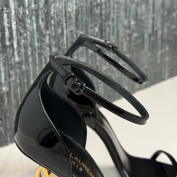 ♠️Saint Laurent Opyum YSL Black Logo-Heels Gold HW Size 36 - Picture 10 of 14
